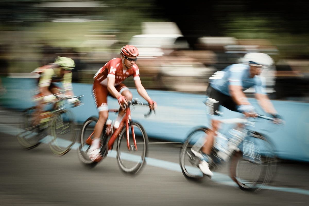 Cyclists racing in a pack